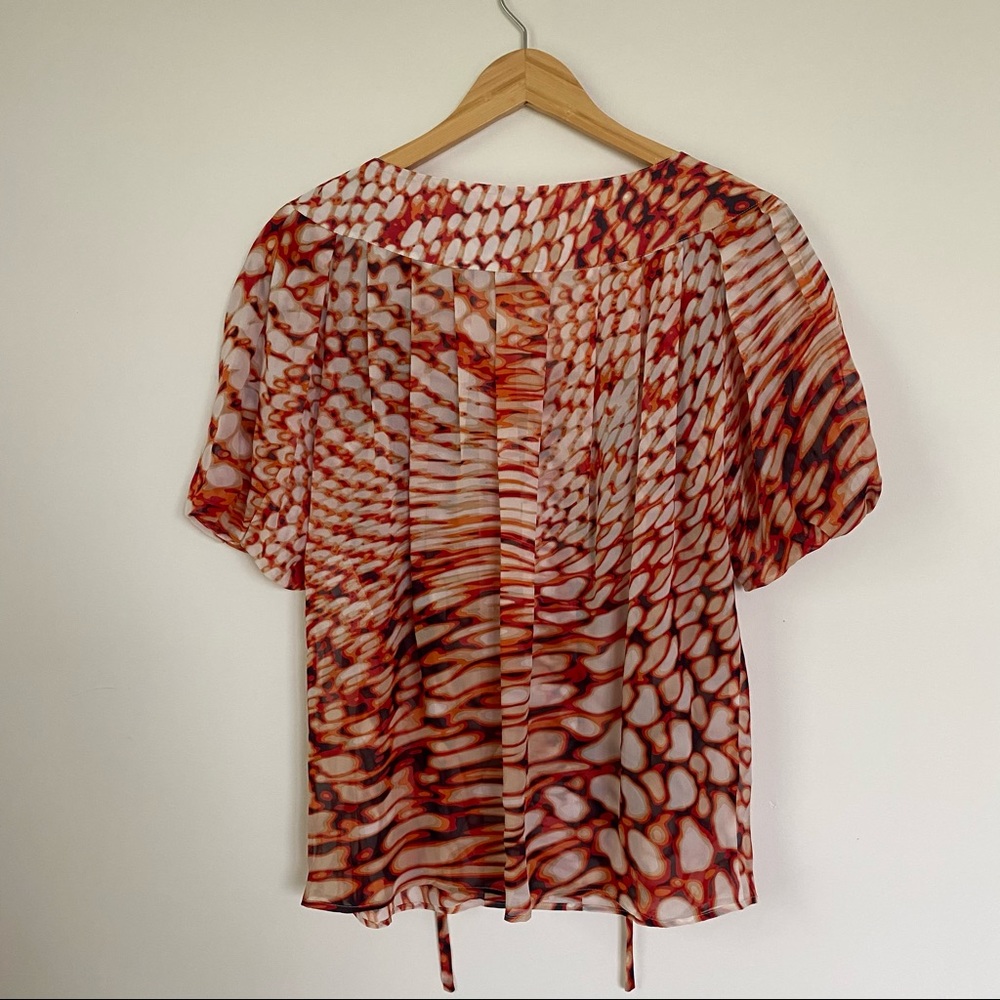Escada 100% Silk Patterned Split Front Blouse S - image 3